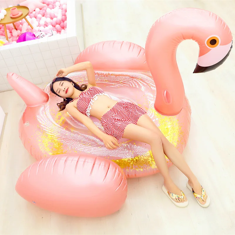 Fitted Sheet Deep - Hot Giant Sequined Flamingo Inflatable Swimming