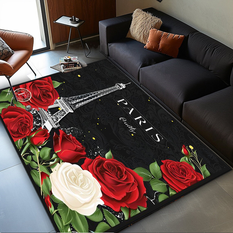 Home Textiles Paris - Romantic Paris Eiffel Tower Roses Rug