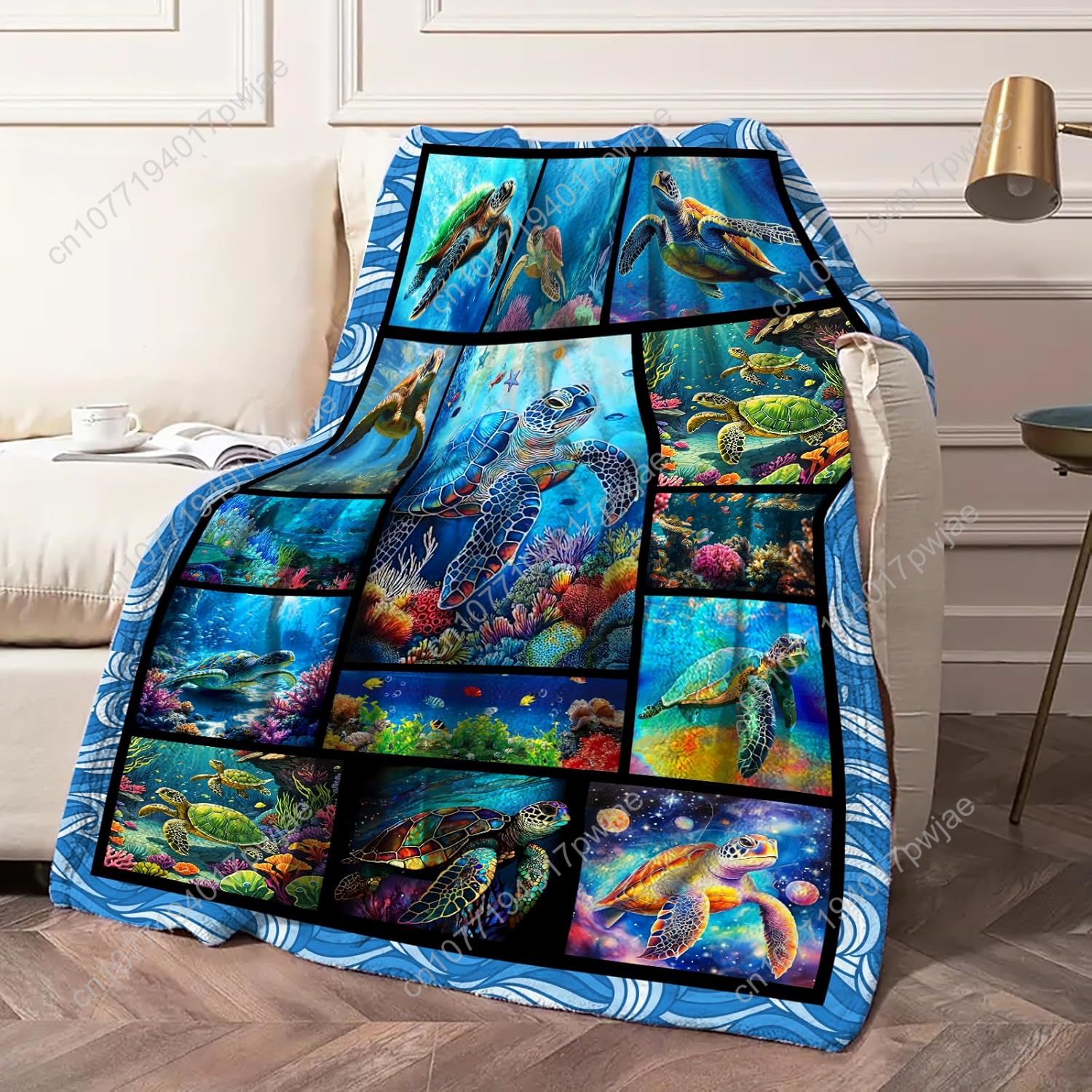 Sea Turtle Flannel Throw Blank - Home Art Textiles ulasan dan harga