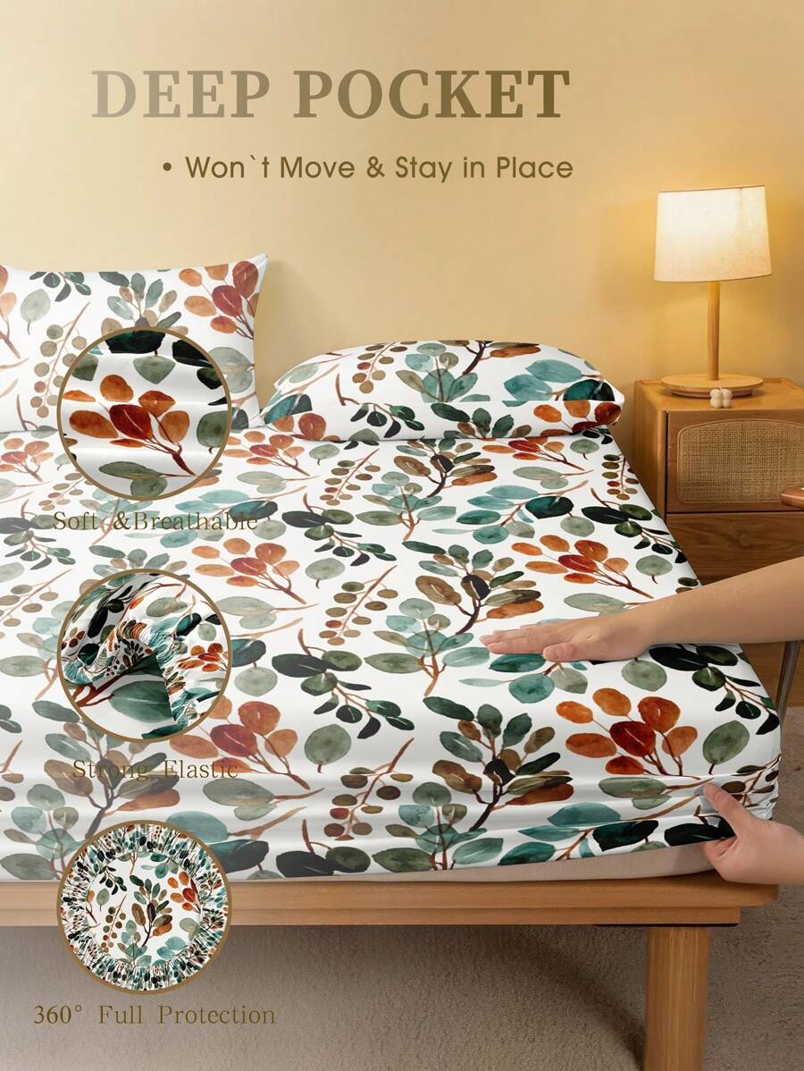 Floral Leaf Printed Fitted She - Fitted Sheet Deep ulasan dan harga