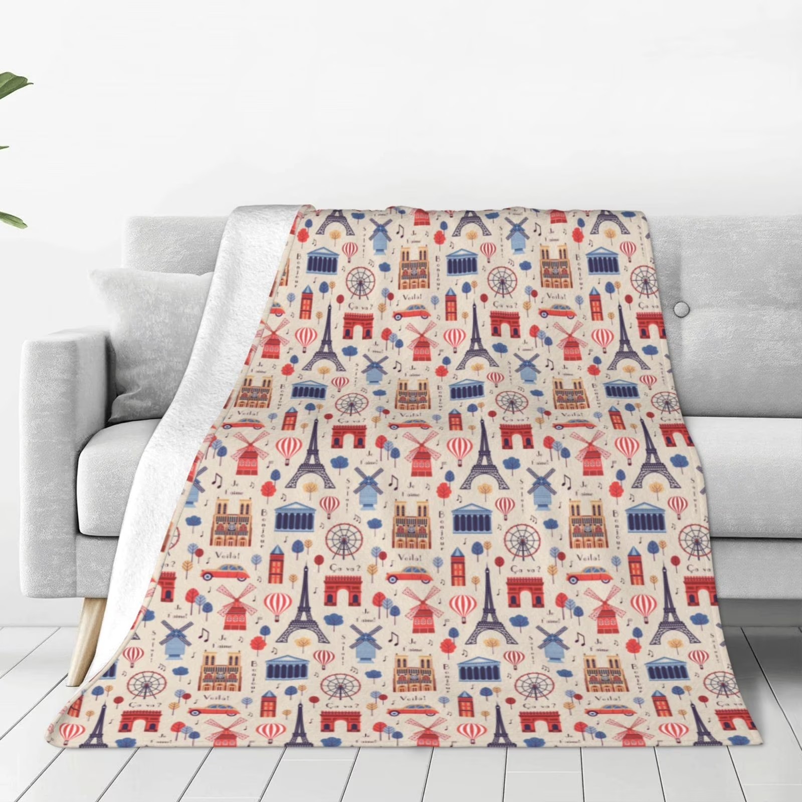 Paris Landmark Print Sherpa Fl - Home Textiles Paris ulasan dan harga