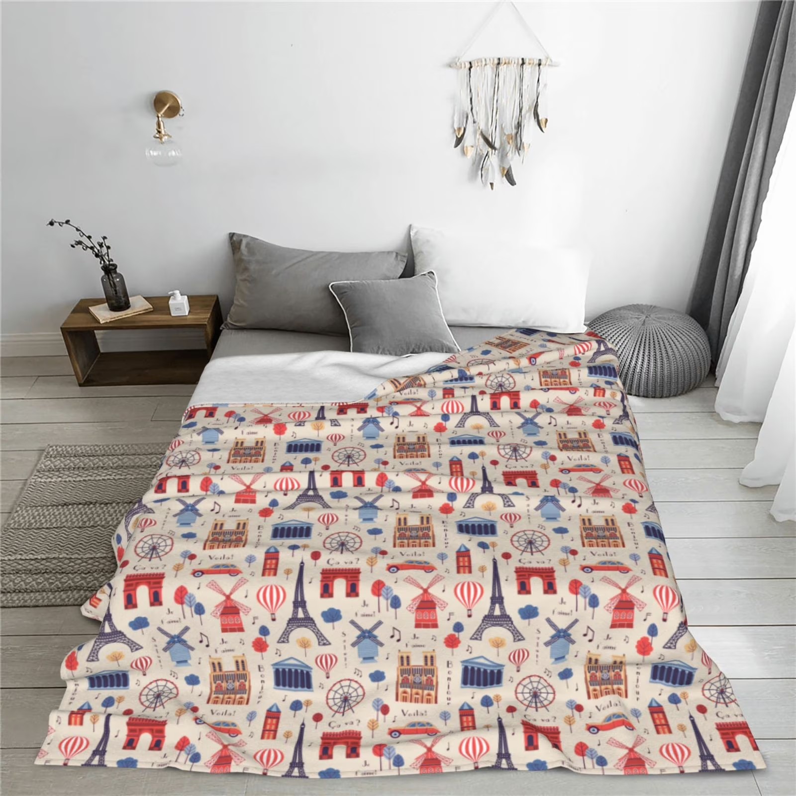 Paris Landmark Print Sherpa Fl - Home Textiles Paris ulasan dan harga