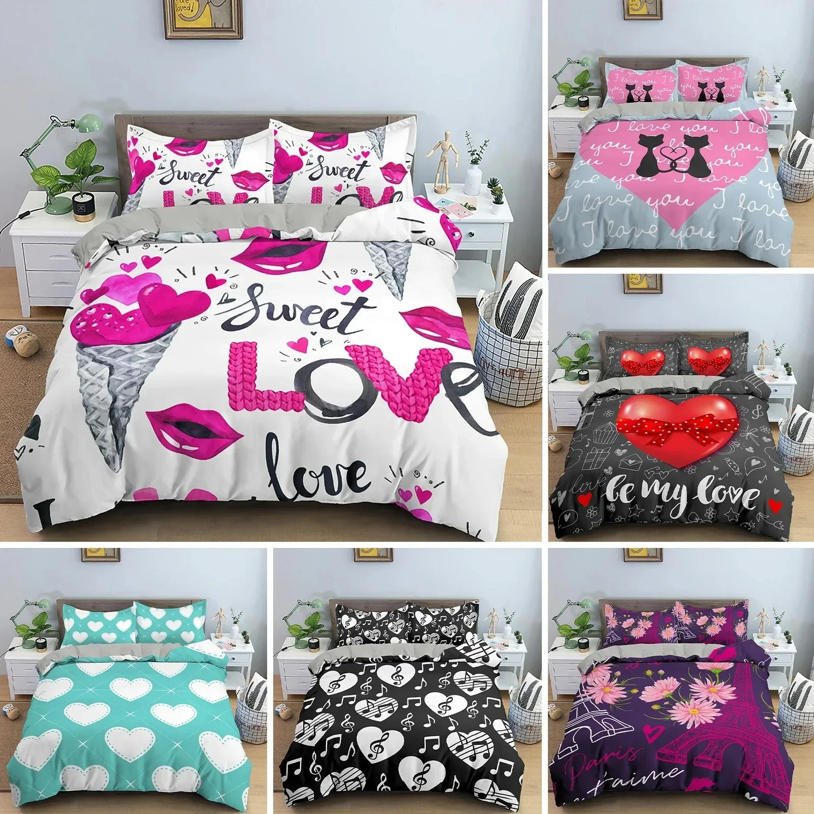 3D Love Heart Duvet Cover Pari - Home Textiles Paris ulasan dan harga